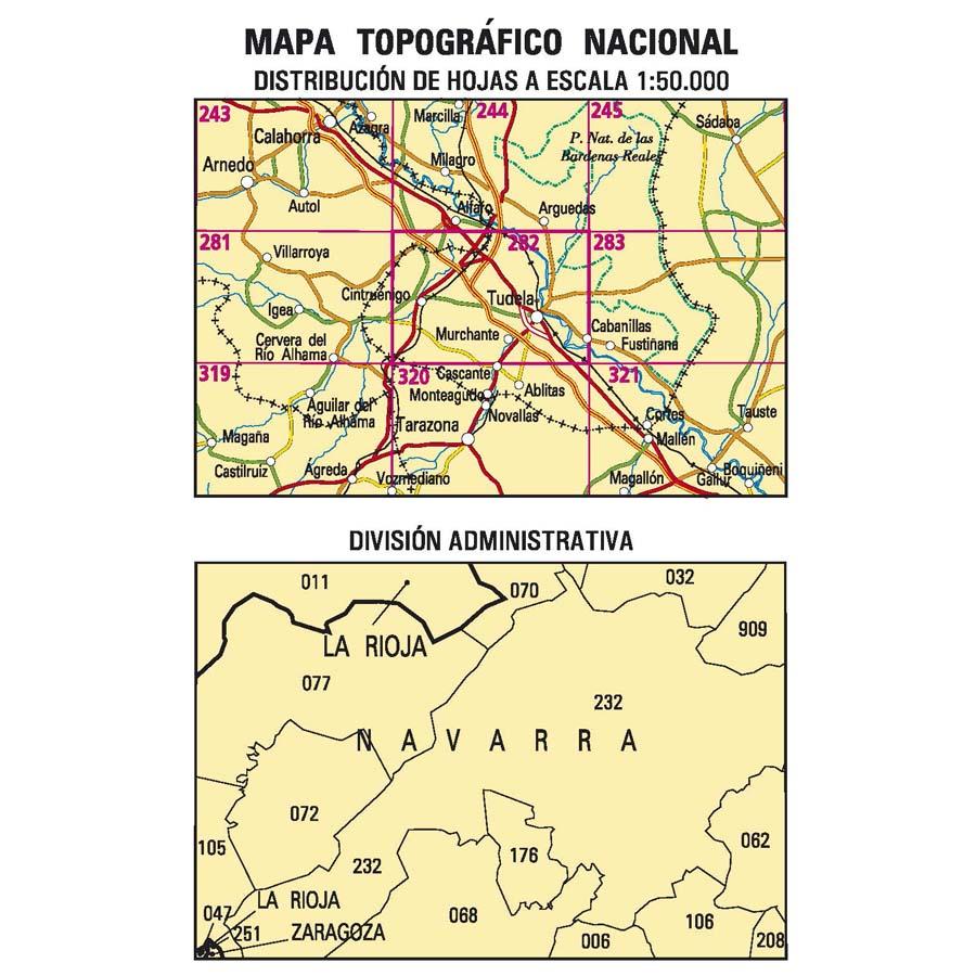 Carte topographique de l'Espagne n° 0282 - Tudela | CNIG - 1/50 000 carte de randonnée CNIG