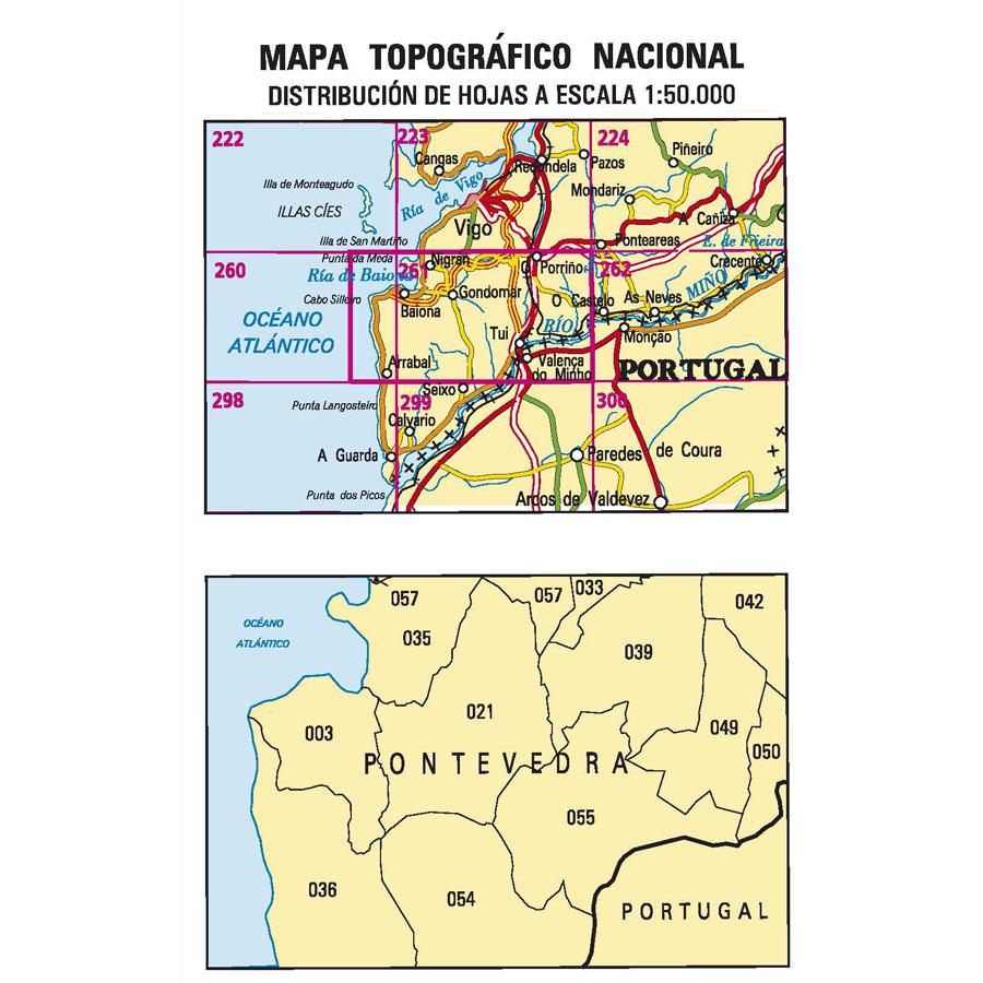 Carte topographique de l'Espagne n° 0260/261 - Tui | CNIG - 1/50 000 carte de randonnée CNIG