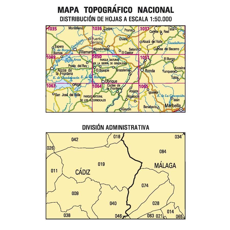 Carte topographique de l'Espagne - Ubrique, n° 1050 | CNIG - 1/50 000 carte pliée CNIG 