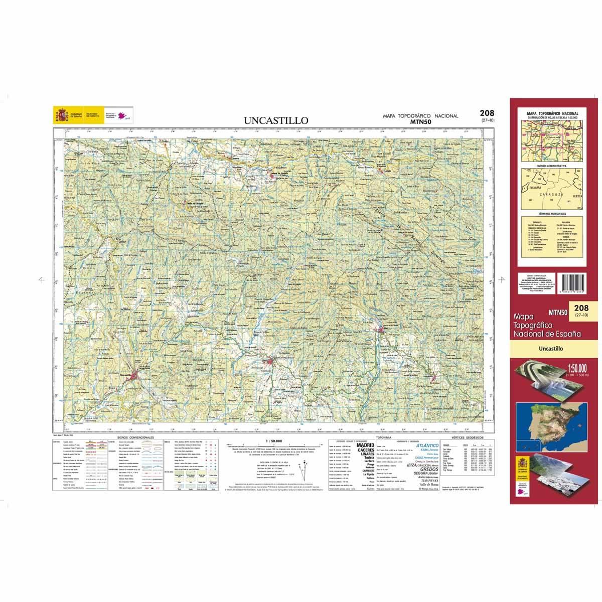 Carte topographique de l'Espagne n° 0208 - Uncastillo | CNIG - 1/50 000 carte de randonnée CNIG Default Title