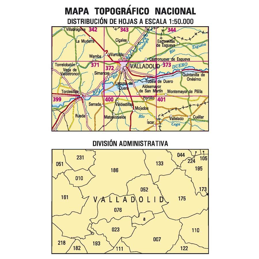 Carte topographique de l'Espagne n° 0372 - Valladolid | CNIG - 1/50 000 carte de randonnée CNIG