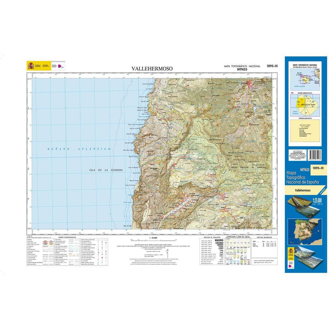 Carte topographique de l'Espagne - Vallehermoso (La Gomera), n° 1095.3 | CNIG - 1/25 000 carte pliée CNIG 