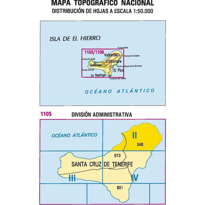 Carte topographique de l'Espagne - Valverde (El Hierro), n° 1105.2 | CNIG - 1/25 000 carte pliée CNIG 