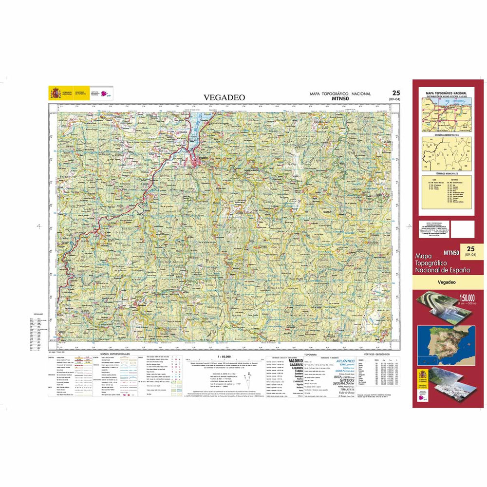 Carte topographique de l'Espagne - Vegadeo, n° 0025 | CNIG - 1/50 000 carte pliée CNIG 