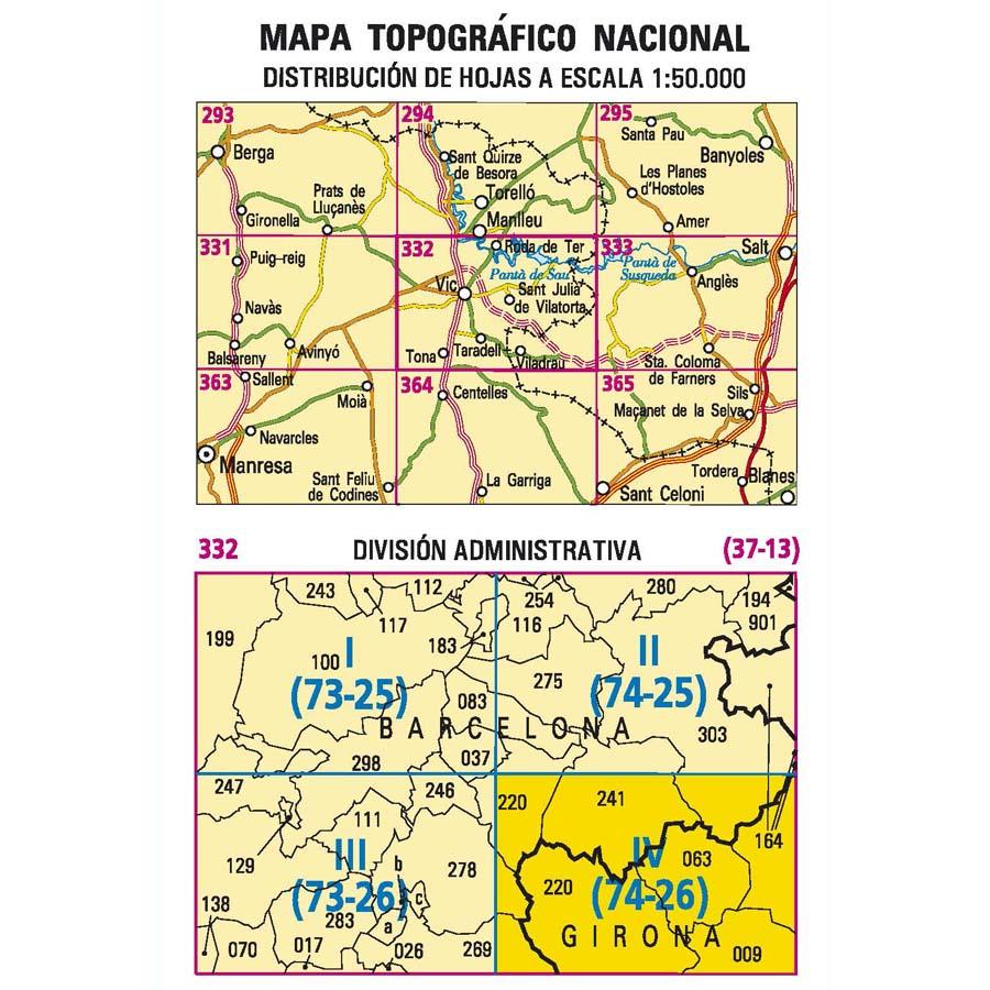 Carte topographique de l'Espagne n° 0332.4 - Viladrau | CNIG - 1/25 000 carte de randonnée CNIG
