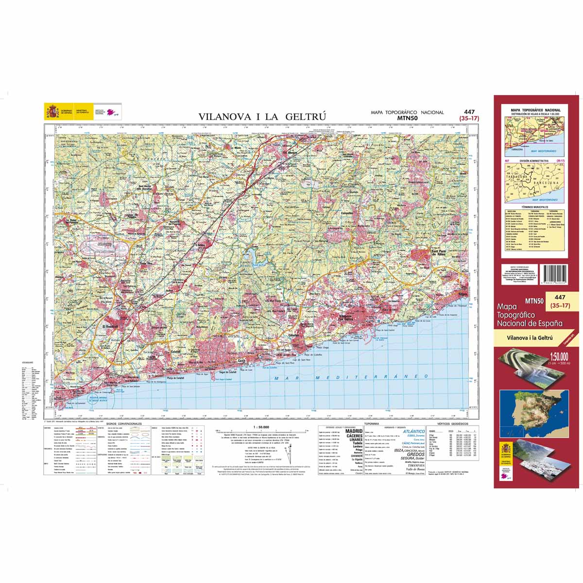 Carte topographique de l'Espagne n° 0447 - Vilanova I La Geltrú | CNIG - 1/50 000 carte de randonnée CNIG Default Title