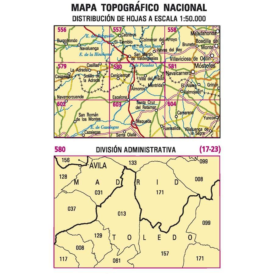 Carte topographique de l'Espagne n° 0580 - Villa del Prado | CNIG - 1/50 000 carte de randonnée CNIG
