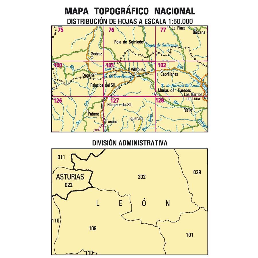 Carte topographique de l'Espagne n° 0101 - Villablino | CNIG - 1/50 000 carte de randonnée CNIG