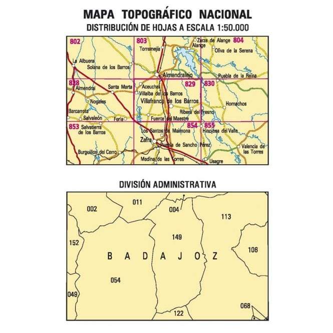 Carte topographique de l'Espagne n° 0829 - Villafranca de los Barros | CNIG - 1/50 000 carte de randonnée CNIG