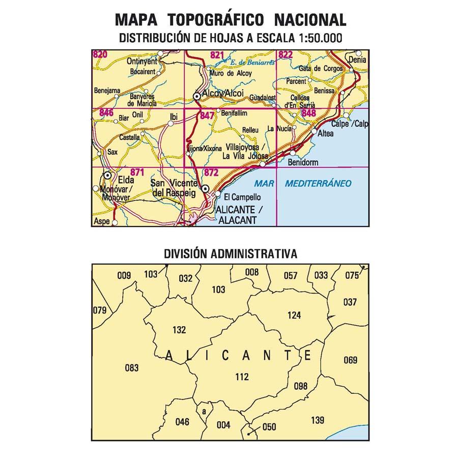 Carte topographique de l'Espagne - Villajoyosa/La Vila Joiosa, n° 0847 | CNIG - 1/50 000 carte pliée CNIG 
