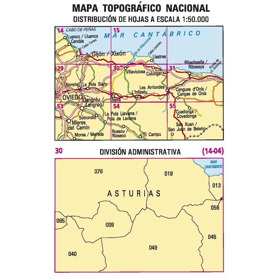 Carte topographique de l'Espagne n° 0030 - Villaviciosa | CNIG - 1/50 000 carte de randonnée CNIG