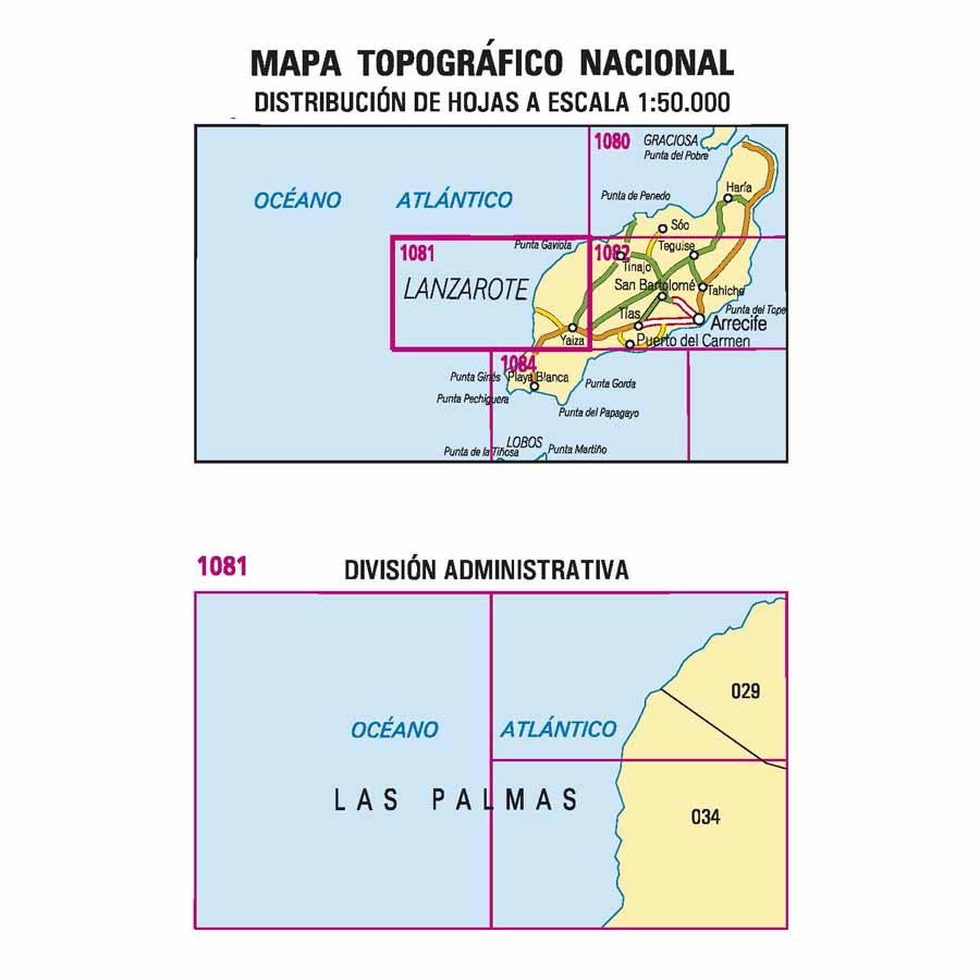 Carte topographique de l'Espagne n° 1081 - Yaiza (Lanzarote) | CNIG - 1/50 000 carte de randonnée CNIG