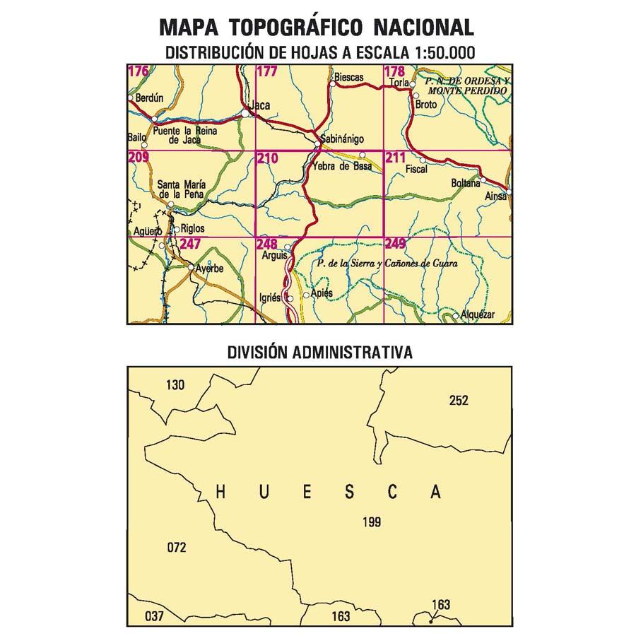 Carte topographique de l'Espagne - Yebra de Basa, n° 0210 | CNIG - 1/50 000 carte pliée CNIG 
