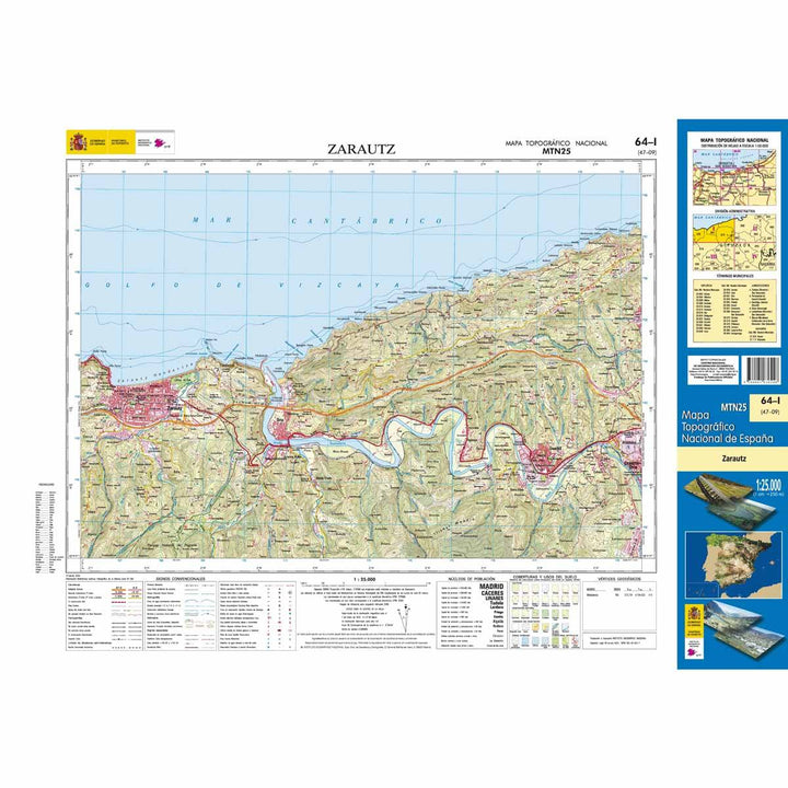 Carte topographique de l'Espagne - Zarautz, n° 0064.1 | CNIG - 1/25 000 carte pliée CNIG 