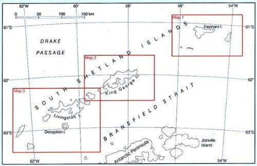 Carte topographique des îles Shetland du Sud | British Antarctic Survey carte routière British Antarctic Survey