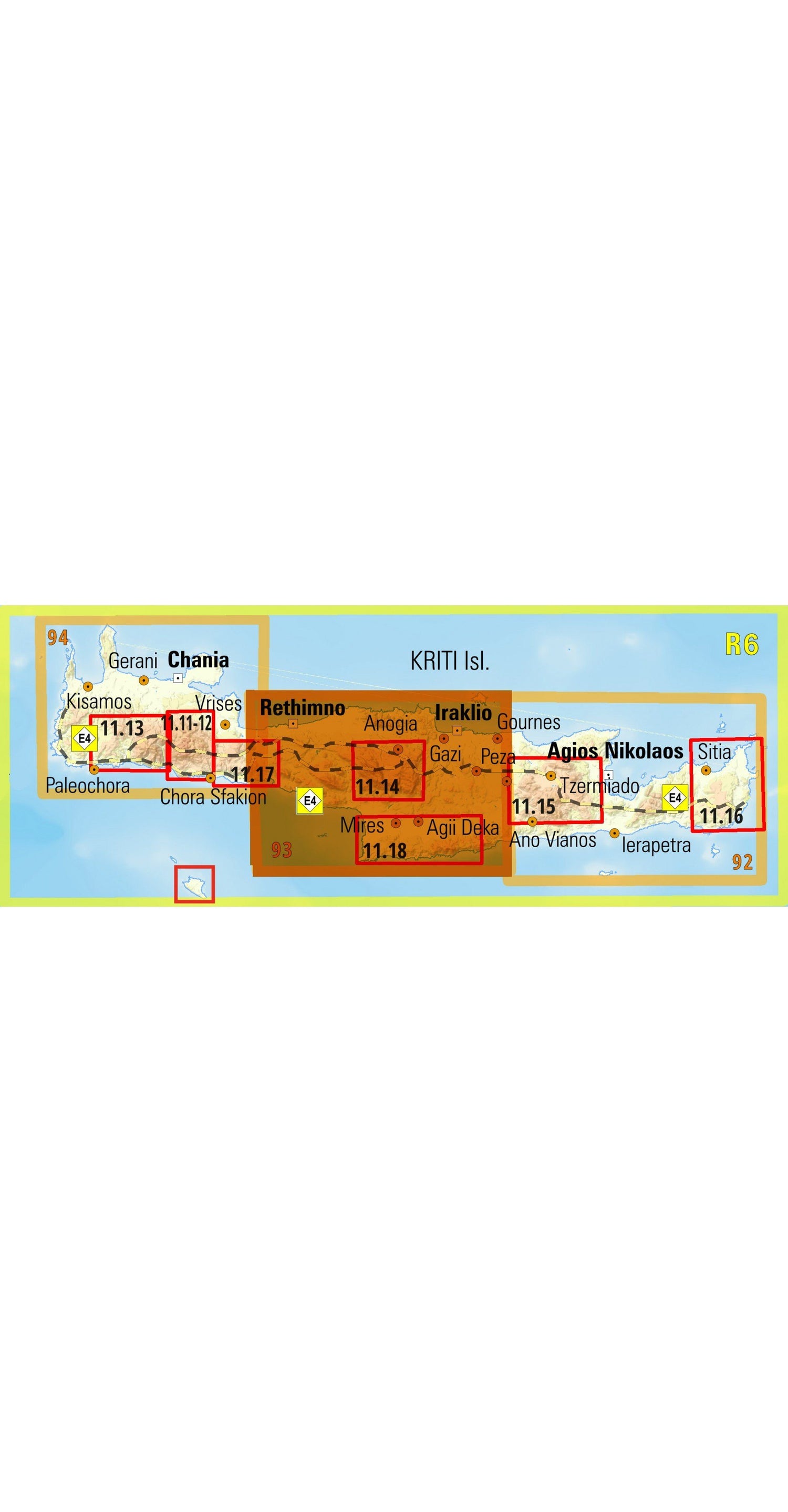 Carte topographique - Héraklion, Rethimno (Crète) | Anavasi carte routière Anavasi