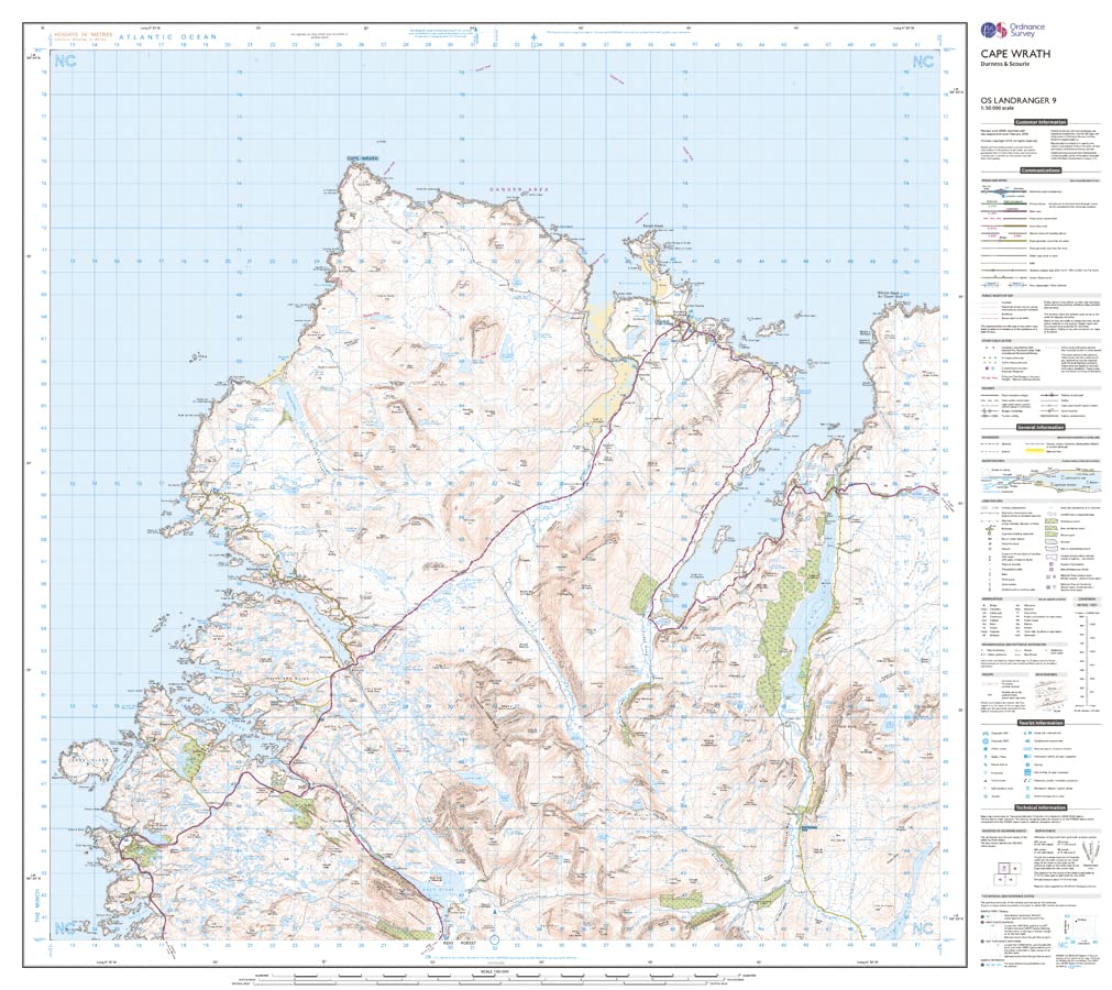 Carte topographique n° 009 - Cape Wrath (Grande Bretagne) | Ordnance Survey - Landranger carte de randonnée Ordnance Survey