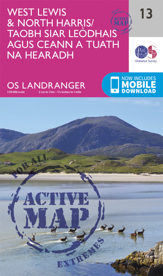 Carte topographique n° 013 - West Lewis, North Harris (Grande Bretagne) | Ordnance Survey - Landranger carte pliée Ordnance Survey Plastifiée 