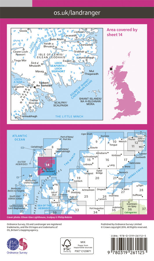 Carte topographique n° 014 - Tarbert, Loch Seaforth (Grande Bretagne) | Ordnance Survey - Landranger carte de randonnée Ordnance Survey