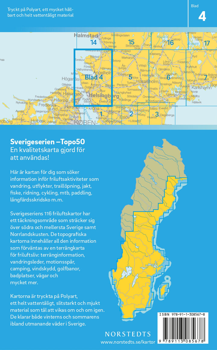 Carte topographique n° 04 - Helsingborg (Suède) | Norstedts - Sverigeserien carte pliée Norstedts 