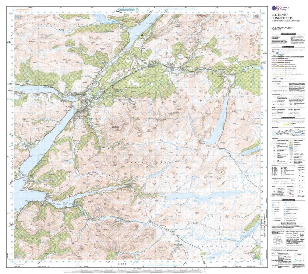 Carte topographique n° 041 - Ben Nevis, Fort William, Glen Coe (Ecosse) | Ordnance Survey - Landranger carte de randonnée Ordnance Survey