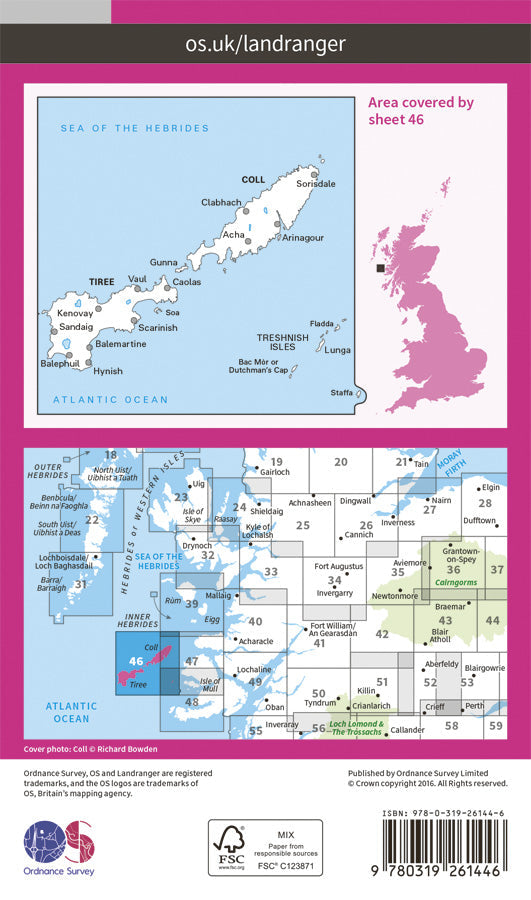 Carte topographique n° 046 - Coll, Tiree (Grande Bretagne) | Ordnance Survey - Landranger carte de randonnée Ordnance Survey