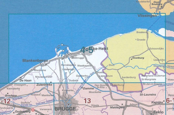Carte topographique n° 05-04 - Knokke-Heist (Belgique) | NGI - 1/50 000 carte pliée IGN Belgique 