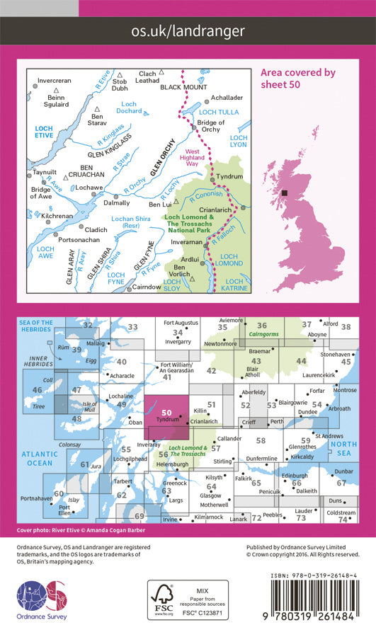 Carte topographique n° 050 - Glen Orchy, Loch Etive (Grande Bretagne) | Ordnance Survey - Landranger carte de randonnée Ordnance Survey