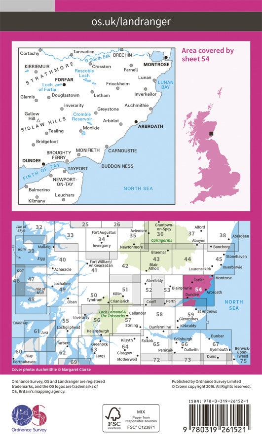 Carte topographique n° 054 - Dundee, Montrose (Grande Bretagne) | Ordnance Survey - Landranger carte de randonnée Ordnance Survey