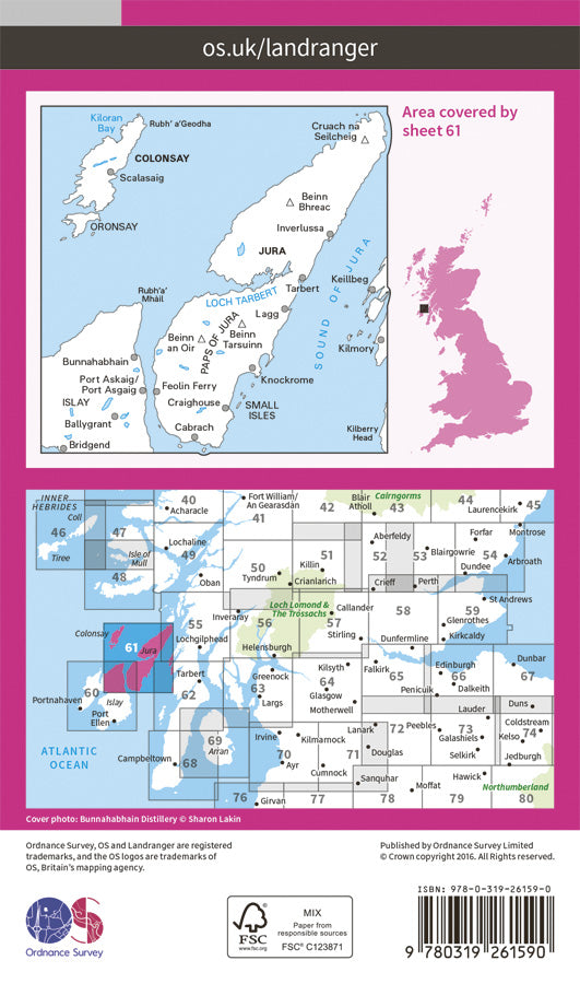 Carte topographique n° 061 - Jura, Colonsay (Grande Bretagne) | Ordnance Survey - Landranger carte de randonnée Ordnance Survey