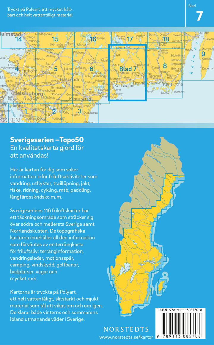 Carte topographique n° 07 - Karlshamn (Suède) | Norstedts - Sverigeserien carte pliée Norstedts 