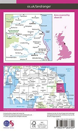Carte topographique n° 081 - Alnwick, Morpeth (Grande Bretagne) | Ordnance Survey - Landranger carte de randonnée Ordnance Survey