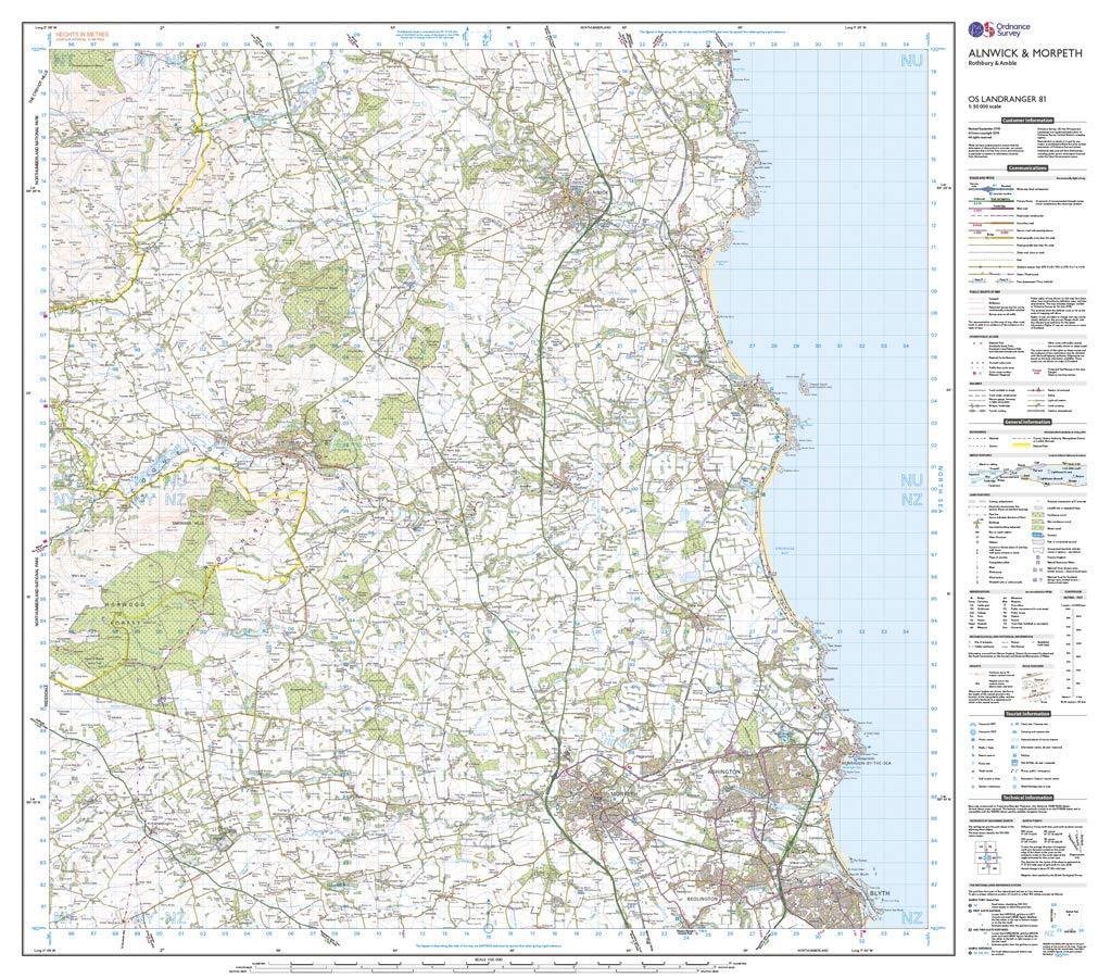 Carte topographique n° 081 - Alnwick, Morpeth (Grande Bretagne) | Ordnance Survey - Landranger carte de randonnée Ordnance Survey
