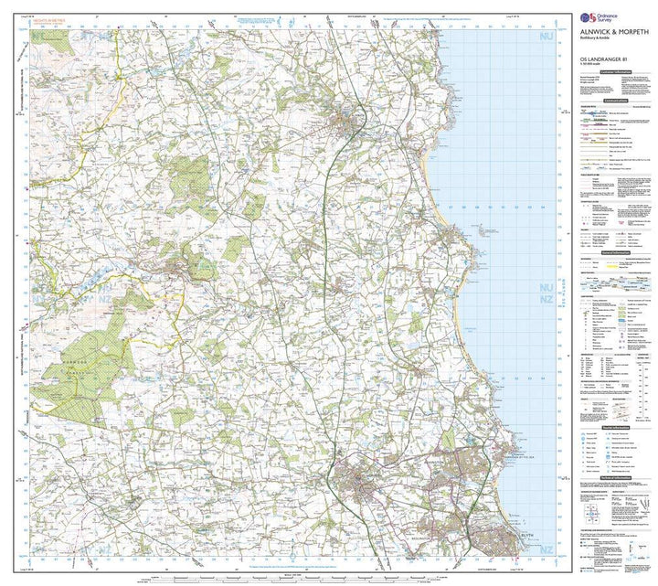 Carte topographique n° 081 - Alnwick, Morpeth (Grande Bretagne) | Ordnance Survey - Landranger carte de randonnée Ordnance Survey
