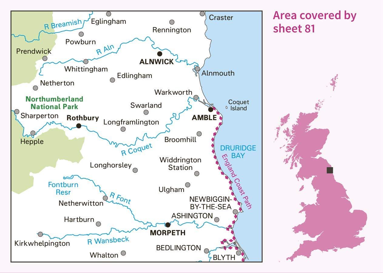 Carte topographique n° 081 - Alnwick, Morpeth (Grande Bretagne) | Ordnance Survey - Landranger carte de randonnée Ordnance Survey