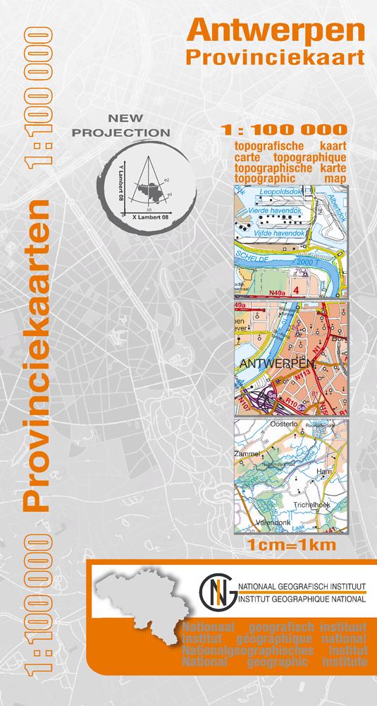 Carte topographique n° 1 - Anvers province (Belgique) | NGI - 1/100 000 carte de randonnée IGN Belgique