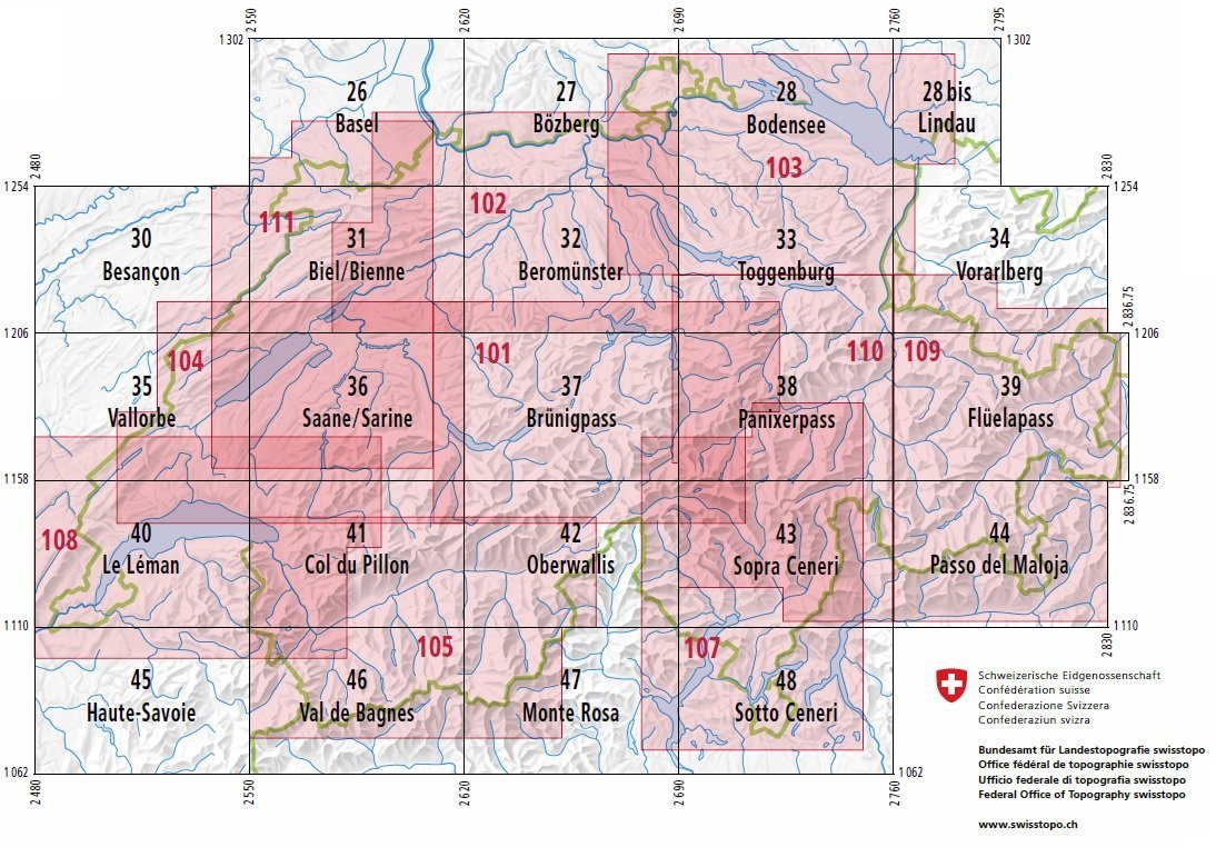 Carte topographique n° 104 - Lausanne, Bern (Suisse) | Swisstopo - 1/100 000 carte routière Swisstopo