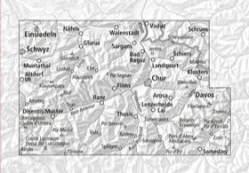 Carte topographique n° 106 - Glarnerland, Bündnerland (Suisse) | Swisstopo - 1/100 000 carte routière Swisstopo