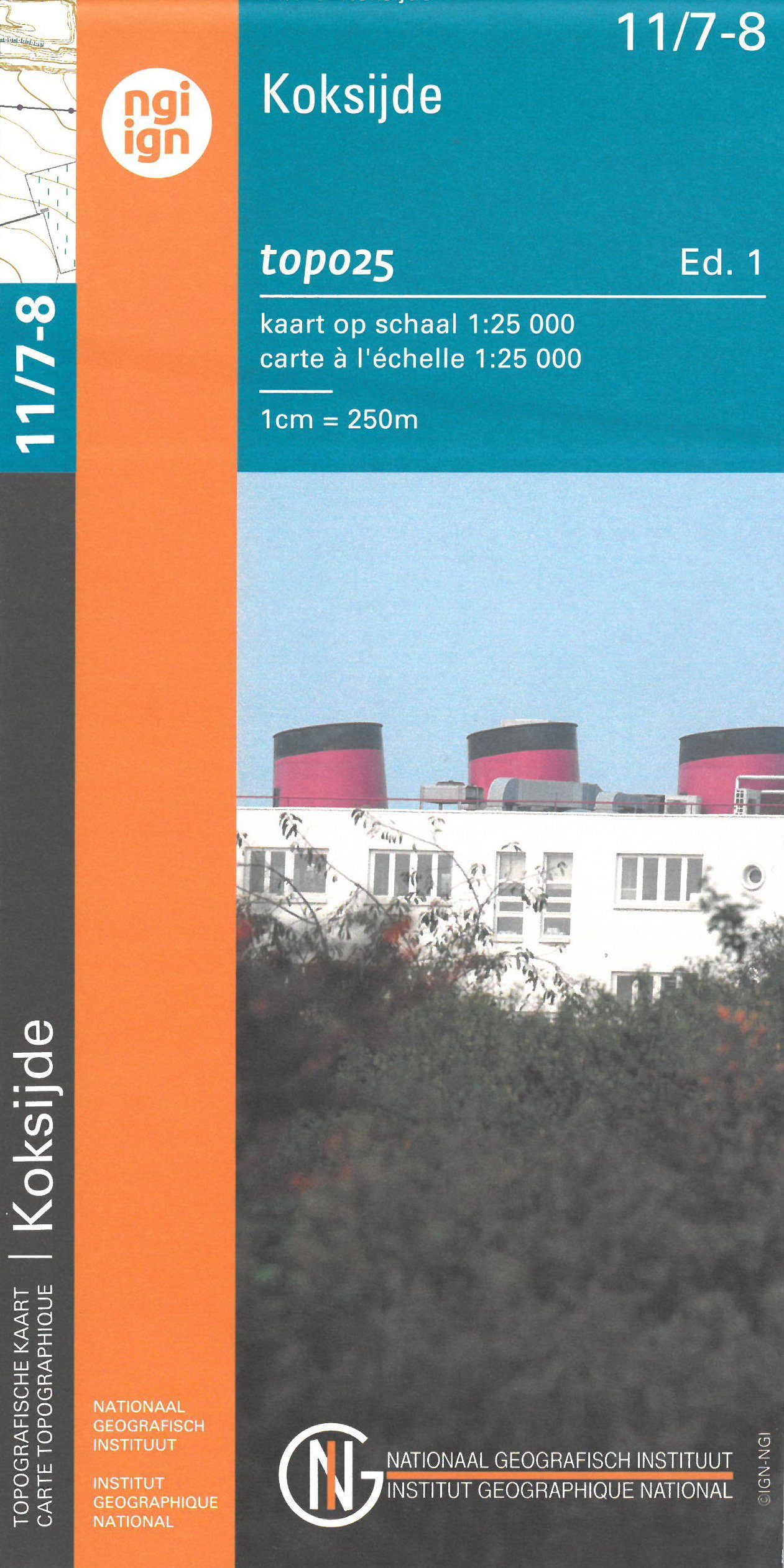 Carte topographique n° 11/7-8 - Koksijde (Belgique) | NGI topo 25 carte de randonnée IGN Belgique