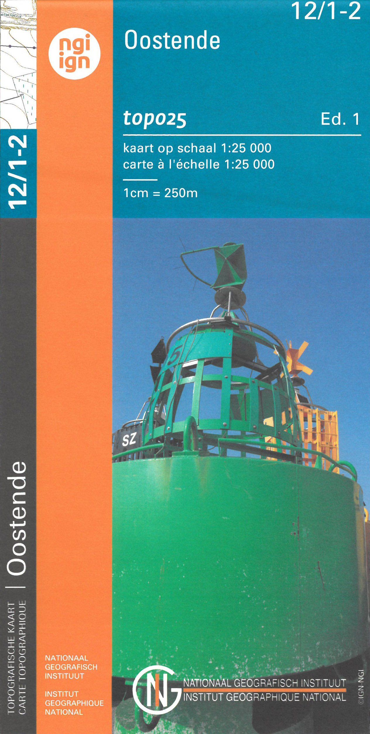 Carte topographique n° 12/1-2 - Oostende (Belgique) | NGI topo 25 carte de randonnée IGN Belgique