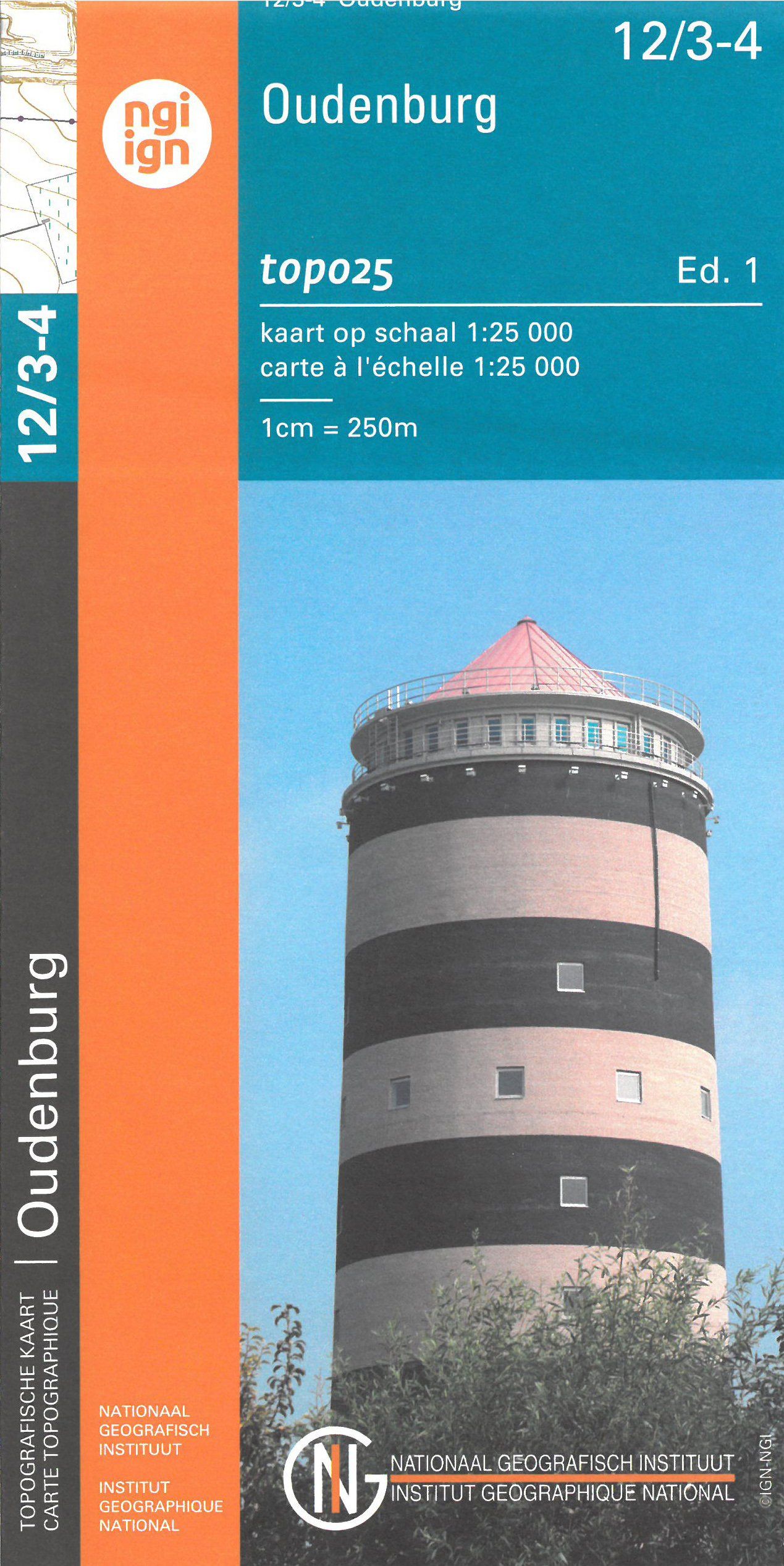Carte topographique n° 12/3-4 - Oudenburg (Belgique) | NGI topo 25 carte de randonnée IGN Belgique