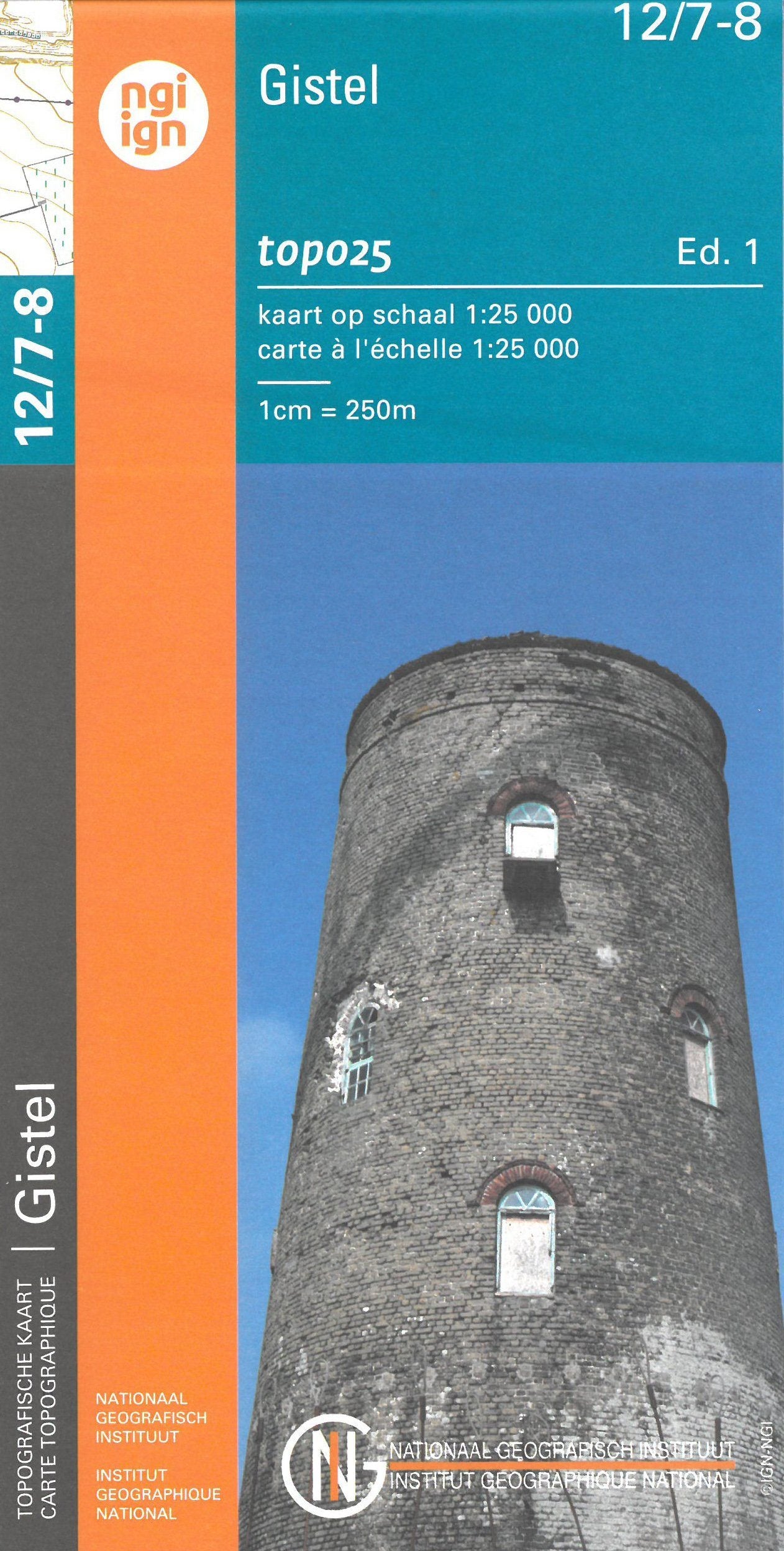 Carte topographique n° 12/7-8 - Gistel (Belgique) | NGI topo 25 carte de randonnée IGN Belgique