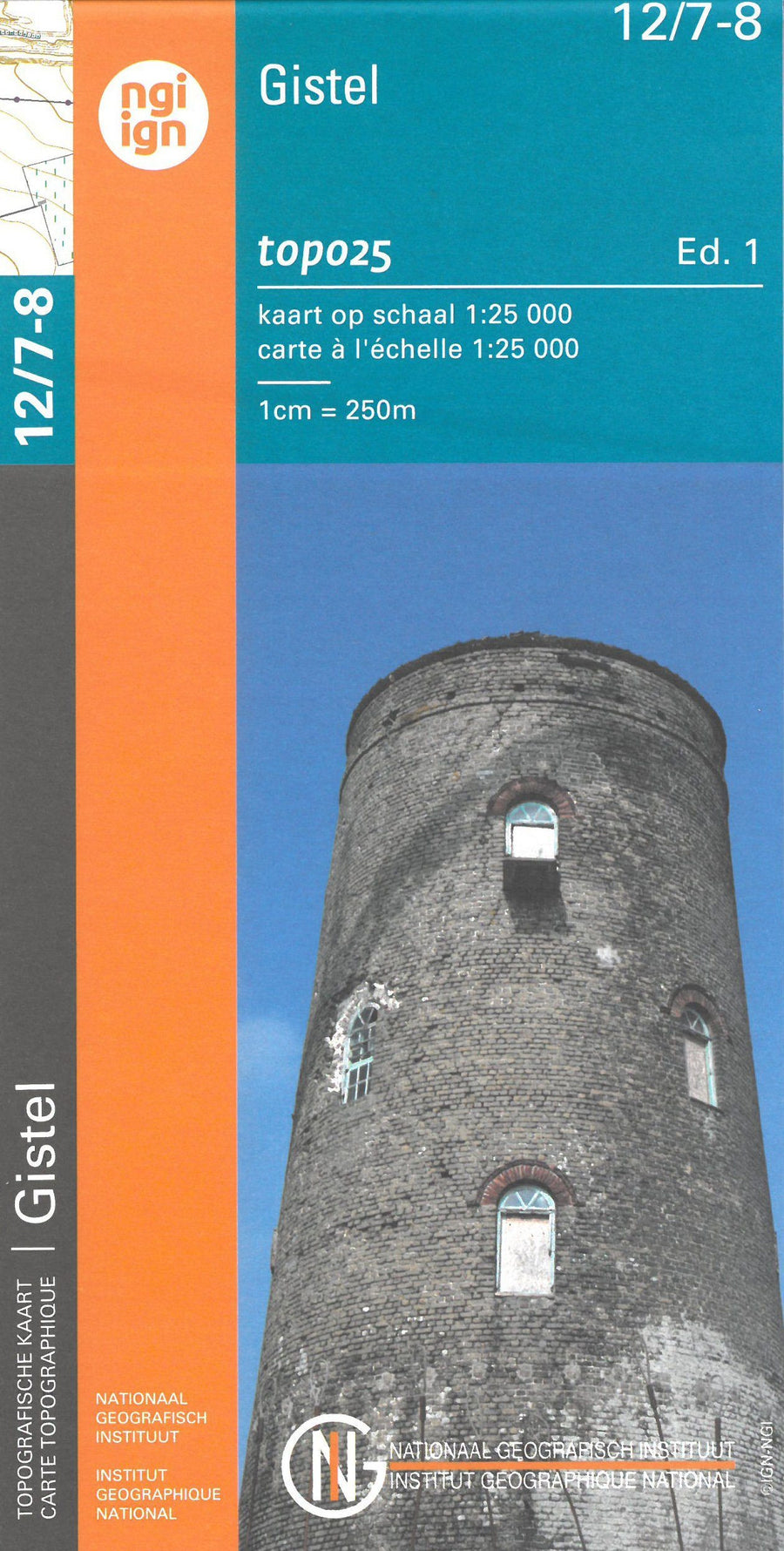 Carte topographique n° 12/7-8 - Gistel (Belgique) | NGI topo 25 carte pliée IGN Belgique 