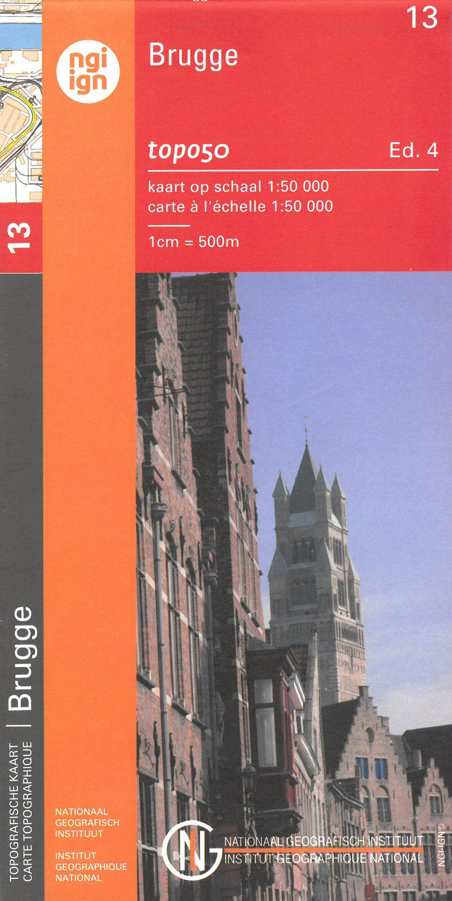 Carte topographique n° 13 - Bruges (Belgique) | NGI - 1/50 000 carte pliée IGN Belgique 