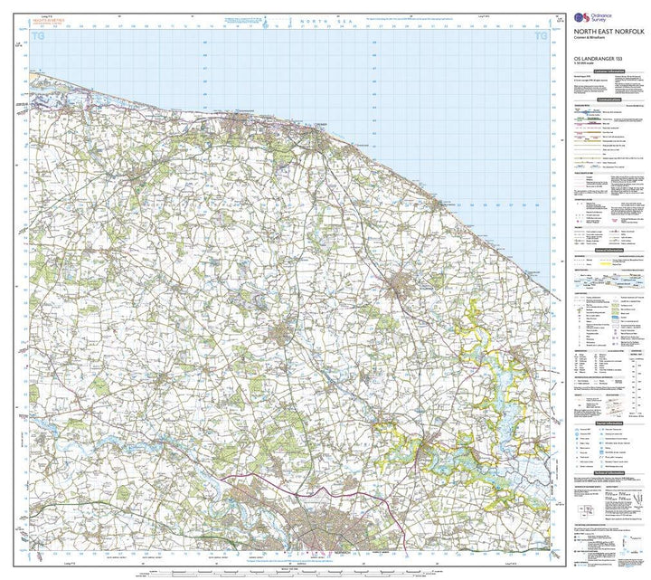 Carte topographique n° 133 - North East Norfolk (Grande Bretagne) | Ordnance Survey - Landranger carte de randonnée Ordnance Survey