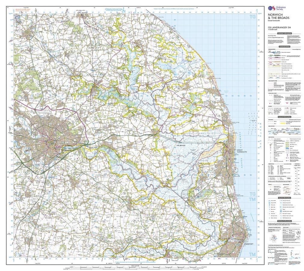 Carte topographique n° 134 - Norwich, The Broads (Grande Bretagne) | Ordnance Survey - Landranger carte de randonnée Ordnance Survey