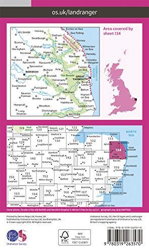 Carte topographique n° 134 - Norwich, The Broads (Grande Bretagne) | Ordnance Survey - Landranger carte de randonnée Ordnance Survey