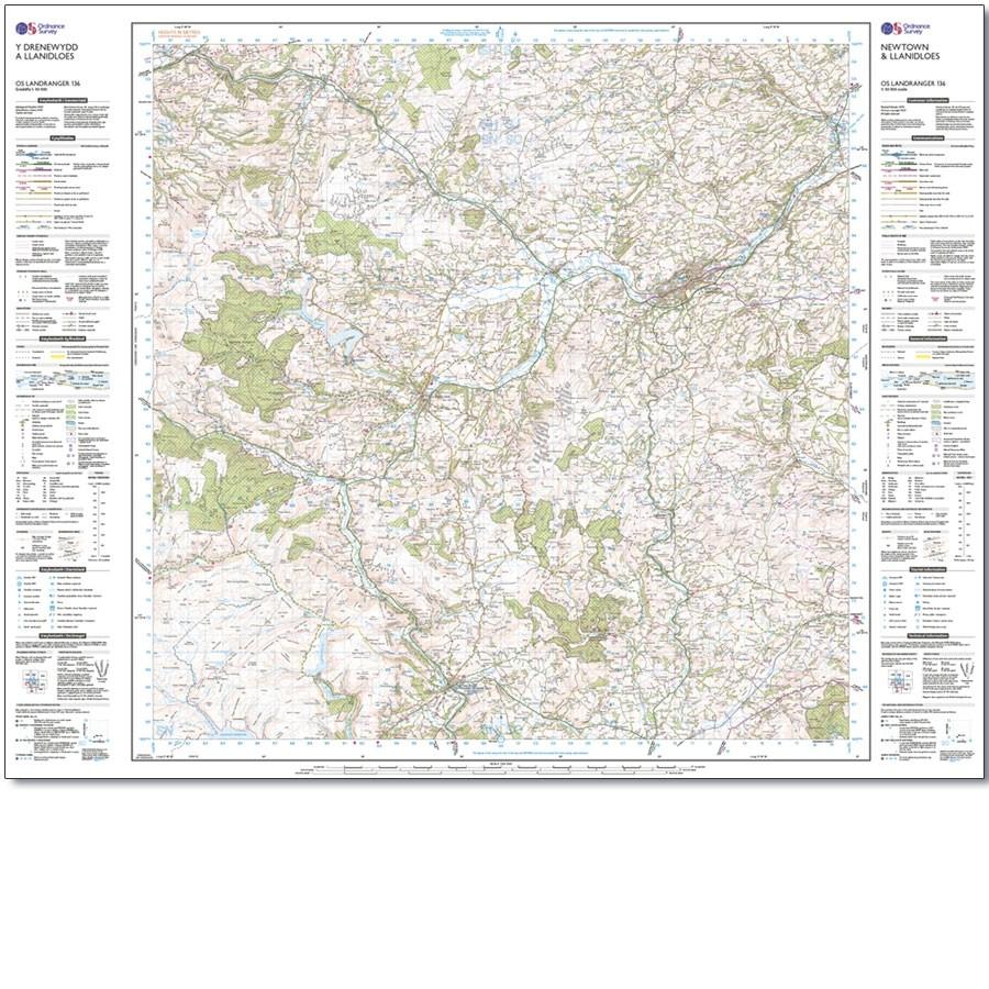 Carte topographique n° 136 - Newtown /Lllanidloes (Grande Bretagne) | Ordnance Survey - Landranger carte de randonnée Ordnance Survey