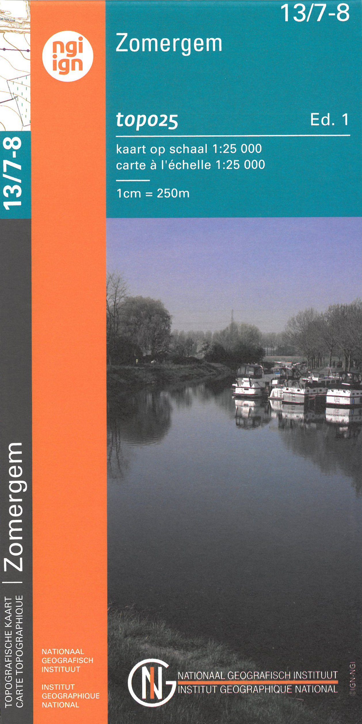 Carte topographique n° 13/7-8 - Zomergem (Belgique) | NGI topo 25 carte de randonnée IGN Belgique