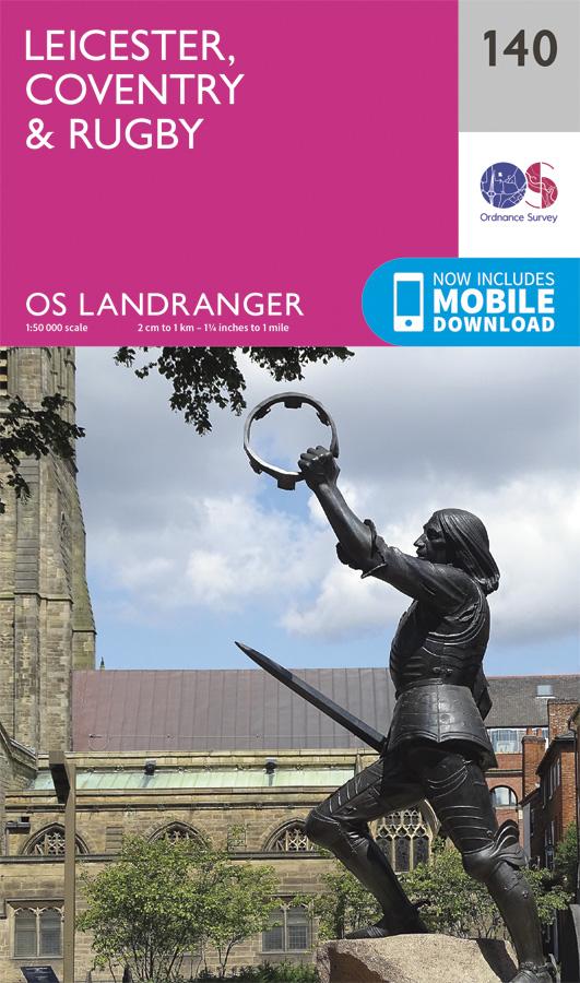Carte topographique n° 140 - Leicester, Coventry, Rugby (Grande Bretagne) | Ordnance Survey - Landranger carte pliée Ordnance Survey 